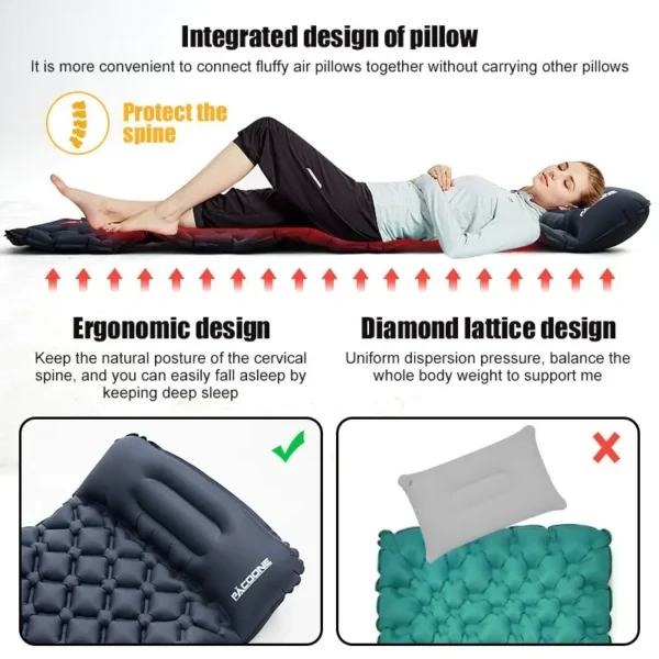 Outdoor Camping Inflatable Mattress Sleeping Pad With Pillows Ultralight Air Mat Built In Inflator Pump Hiking - Image 4